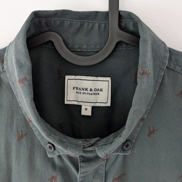 Frank & Oak St-Viateur Men's Forest Green / Fox Pattern 100% Cotton Shirt ~ Smal - Picture 5 of 11